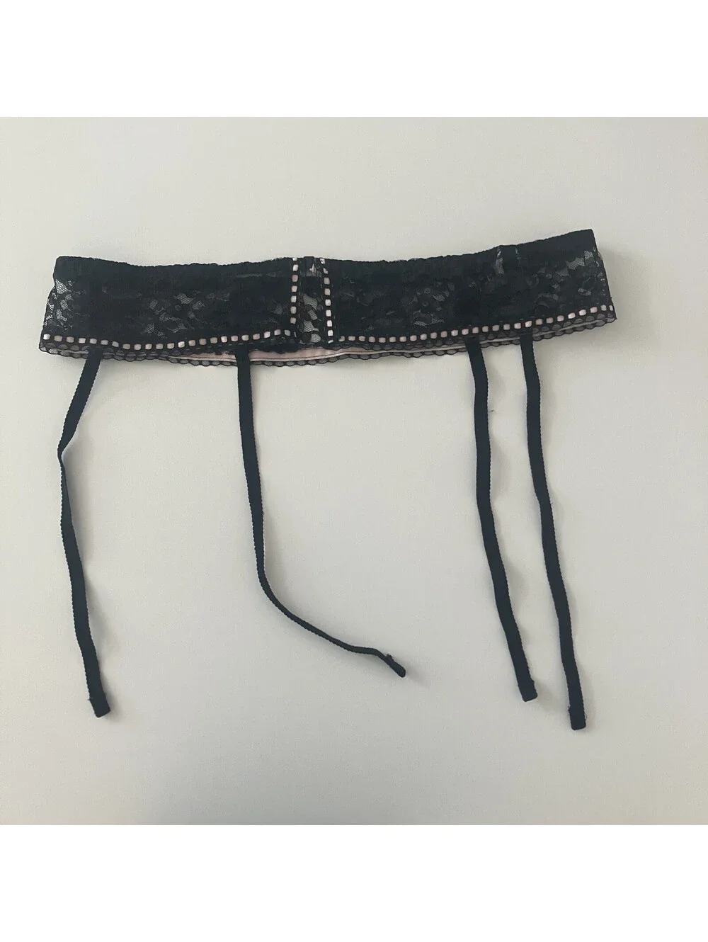 Black Lace Garter Belt Pink Bow Ribbon Sz Large 33